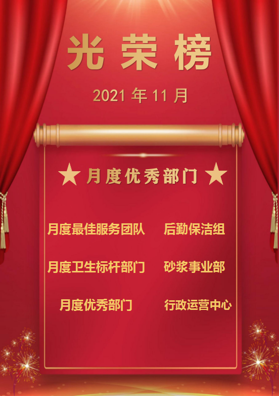 2021年11月份月度优秀评选，发扬榜样的力量，使公司不断成长